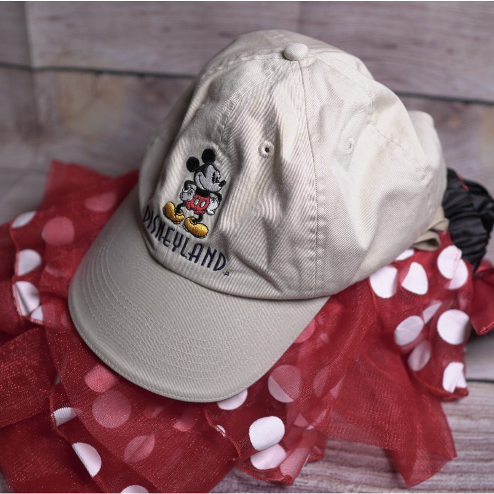 Disneyland Mickey Mouse Hat Tan Embroidered 6-Panel Adjustable Slide Back Cotton